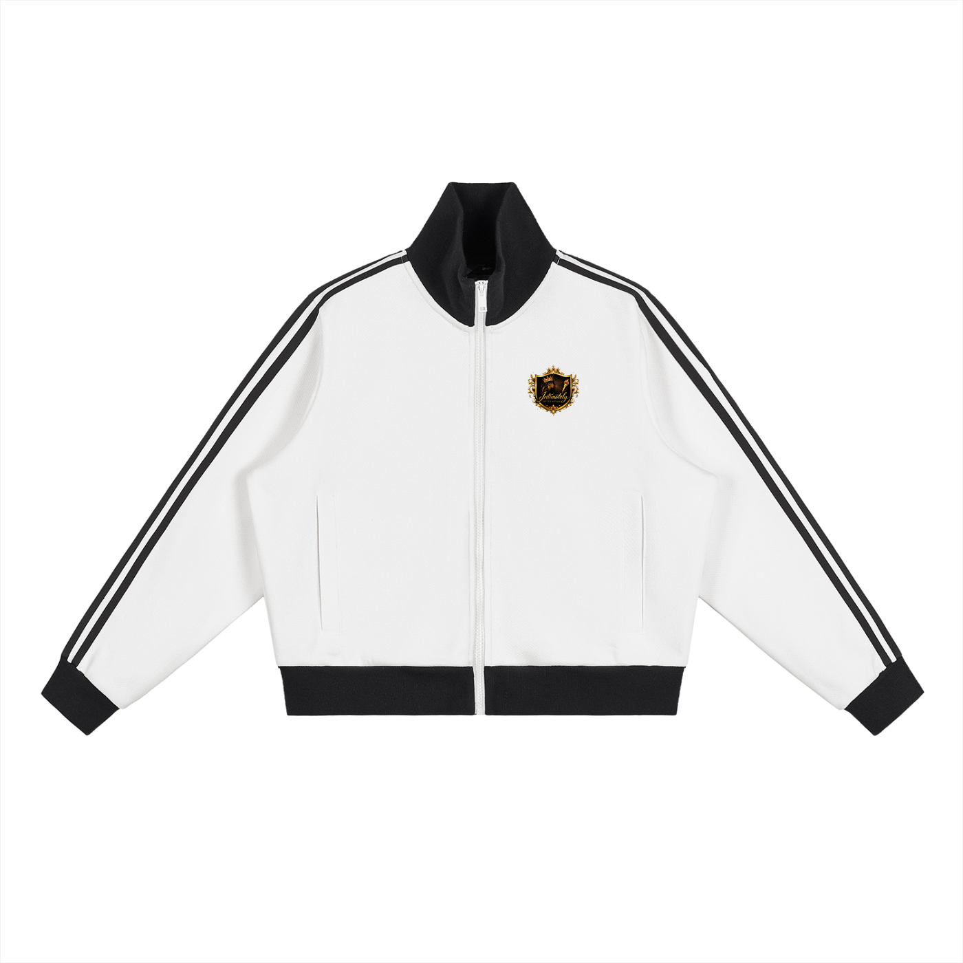 Contrast Side Stripe Fleece Cropped Track Jacket