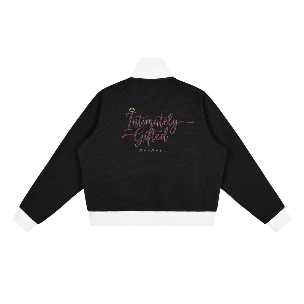 Contrast Side Stripe Fleece Cropped Track Jacket