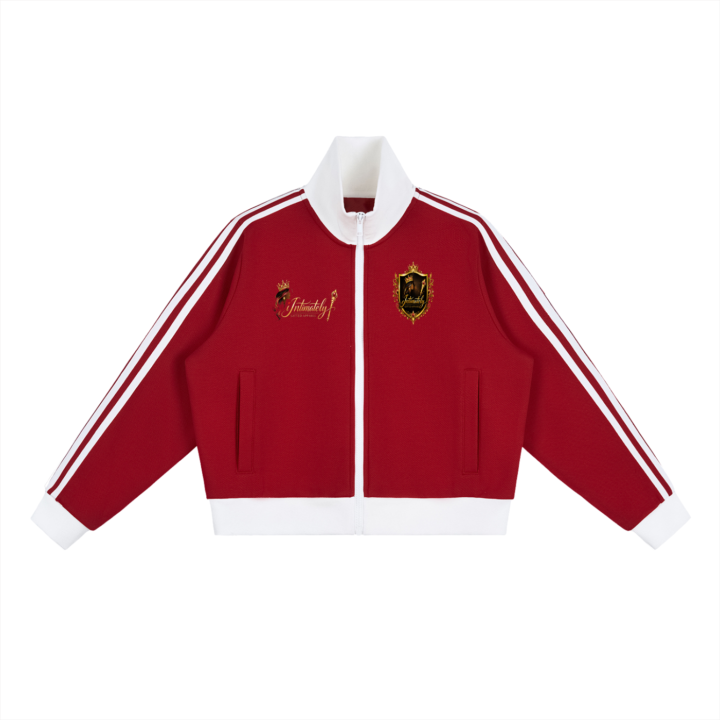 Contrast Side Stripe Fleece Cropped Track Jacket
