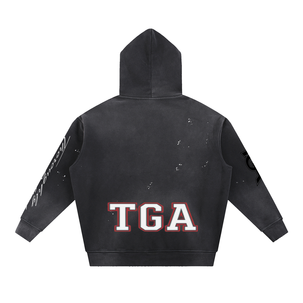 Vintage Washed Frayed Fleece Hoodie