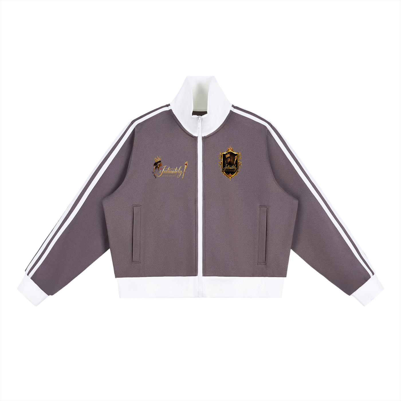 Contrast Side Stripe Fleece Cropped Track Jacket