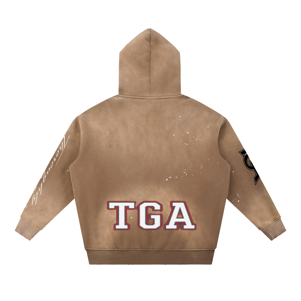 Vintage Washed Frayed Fleece Hoodie