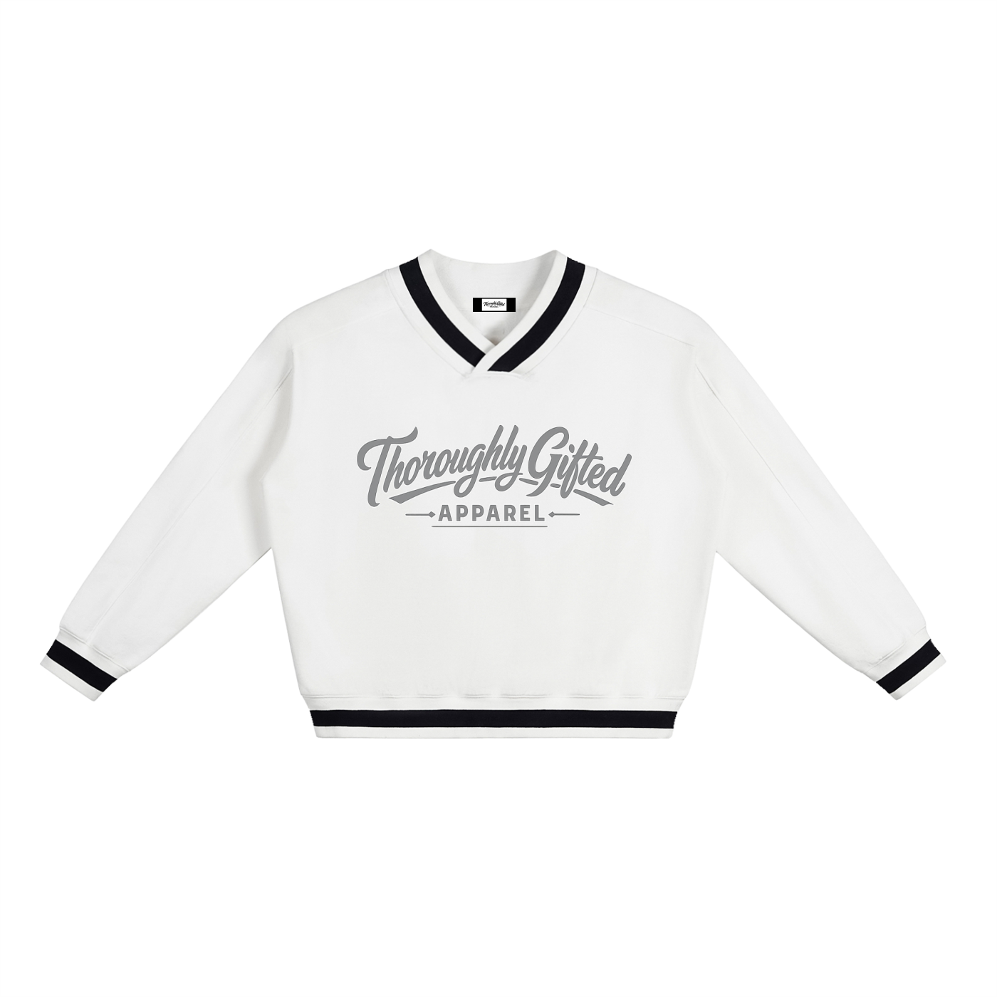 V-Neck Contrast Collar Boxy Sweatshirt