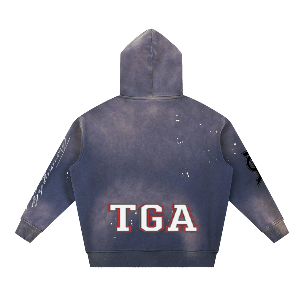 Vintage Washed Frayed Fleece Hoodie