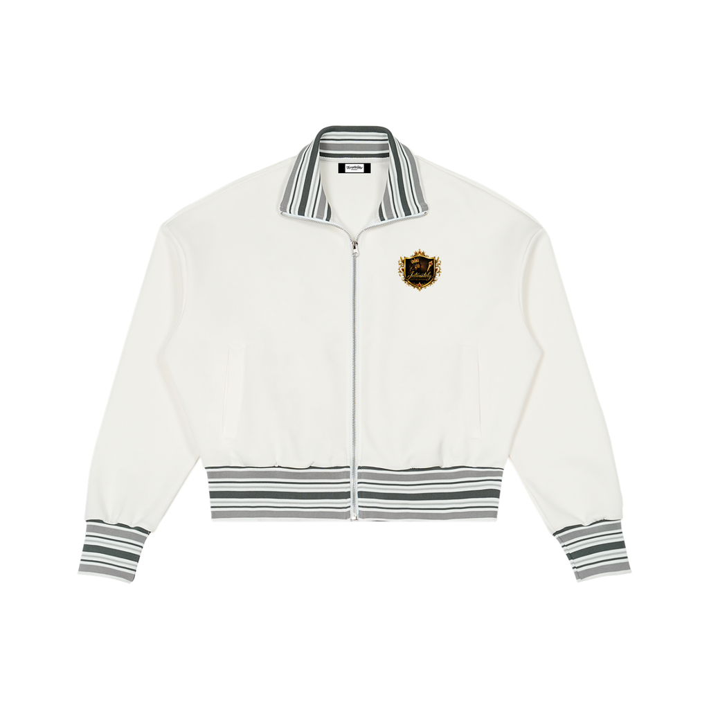Striped Rib Collar Zip Jacket