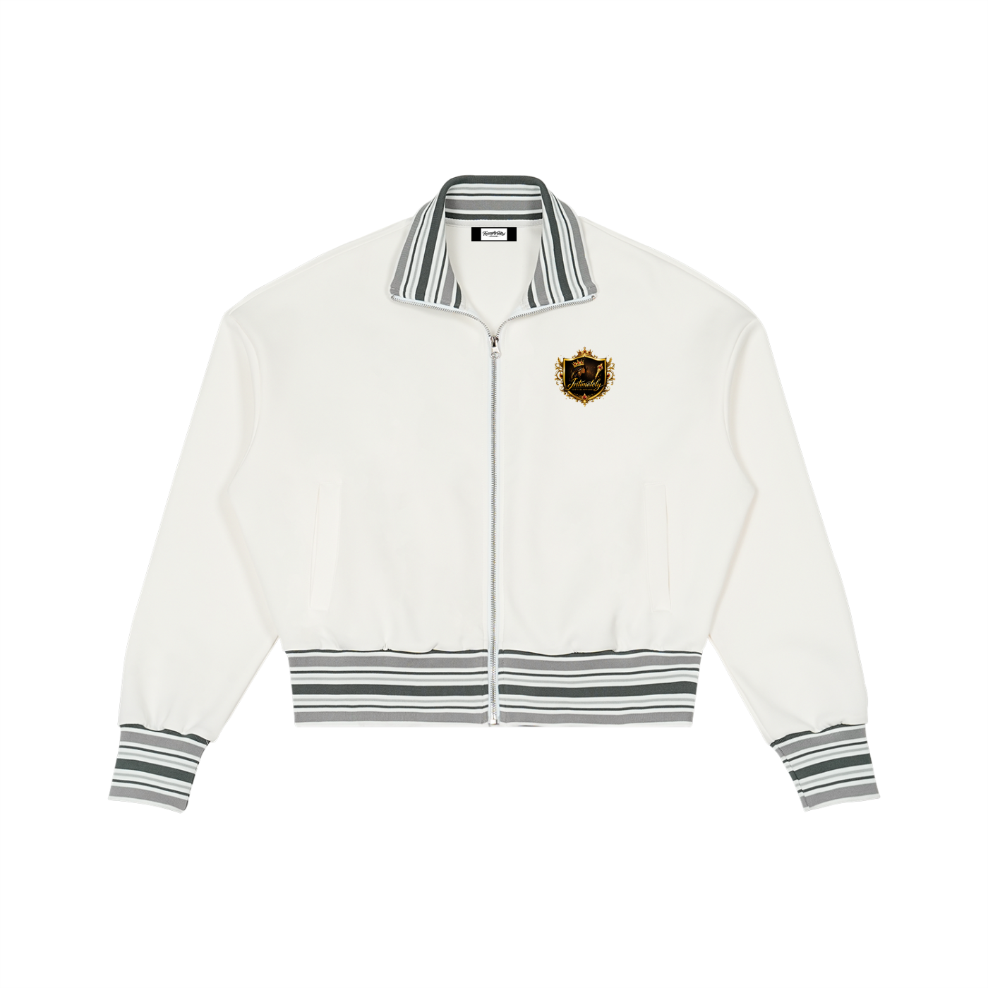 Striped Rib Collar Zip Jacket