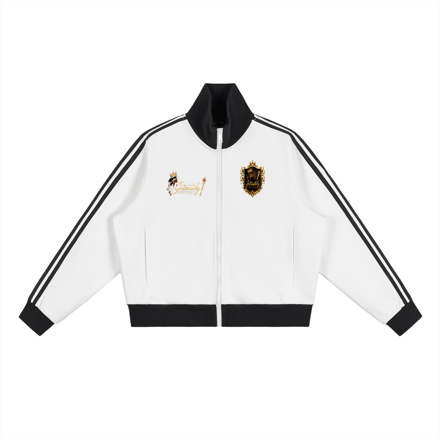 Contrast Side Stripe Fleece Cropped Track Jacket