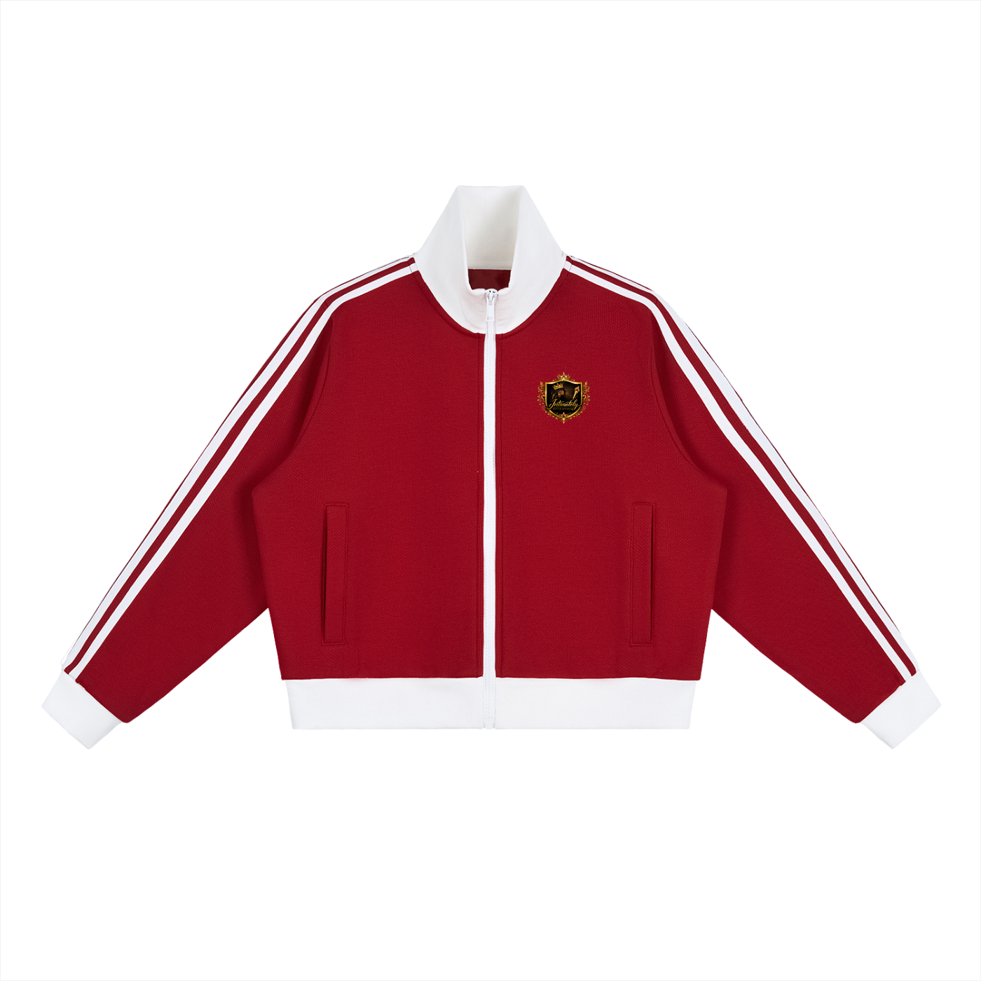 Contrast Side Stripe Fleece Cropped Track Jacket