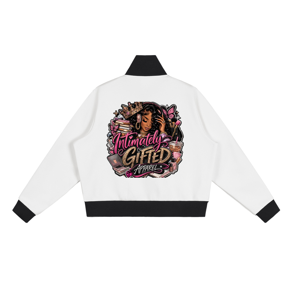 Contrast Side Stripe Fleece Cropped Track Jacket