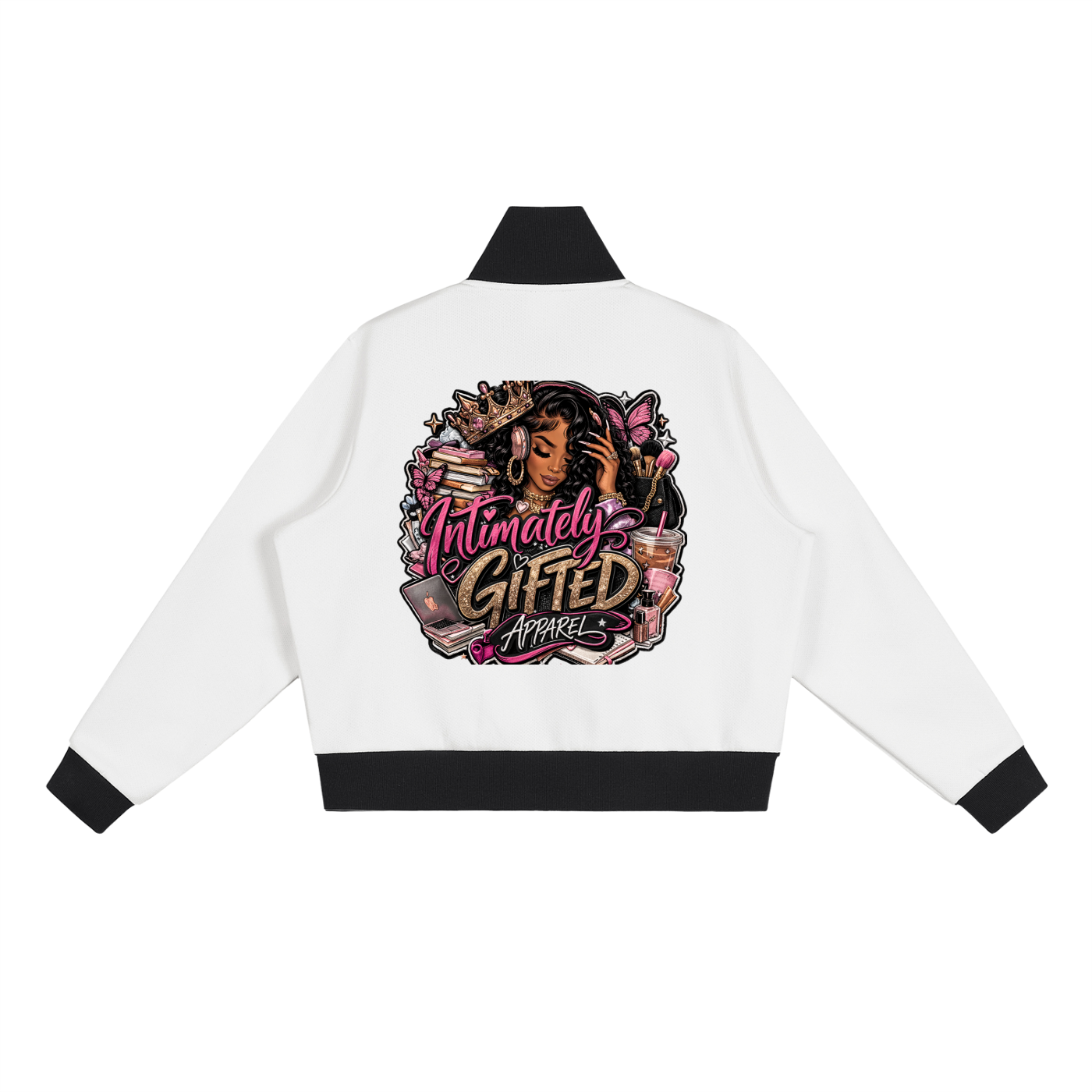 Contrast Side Stripe Fleece Cropped Track Jacket