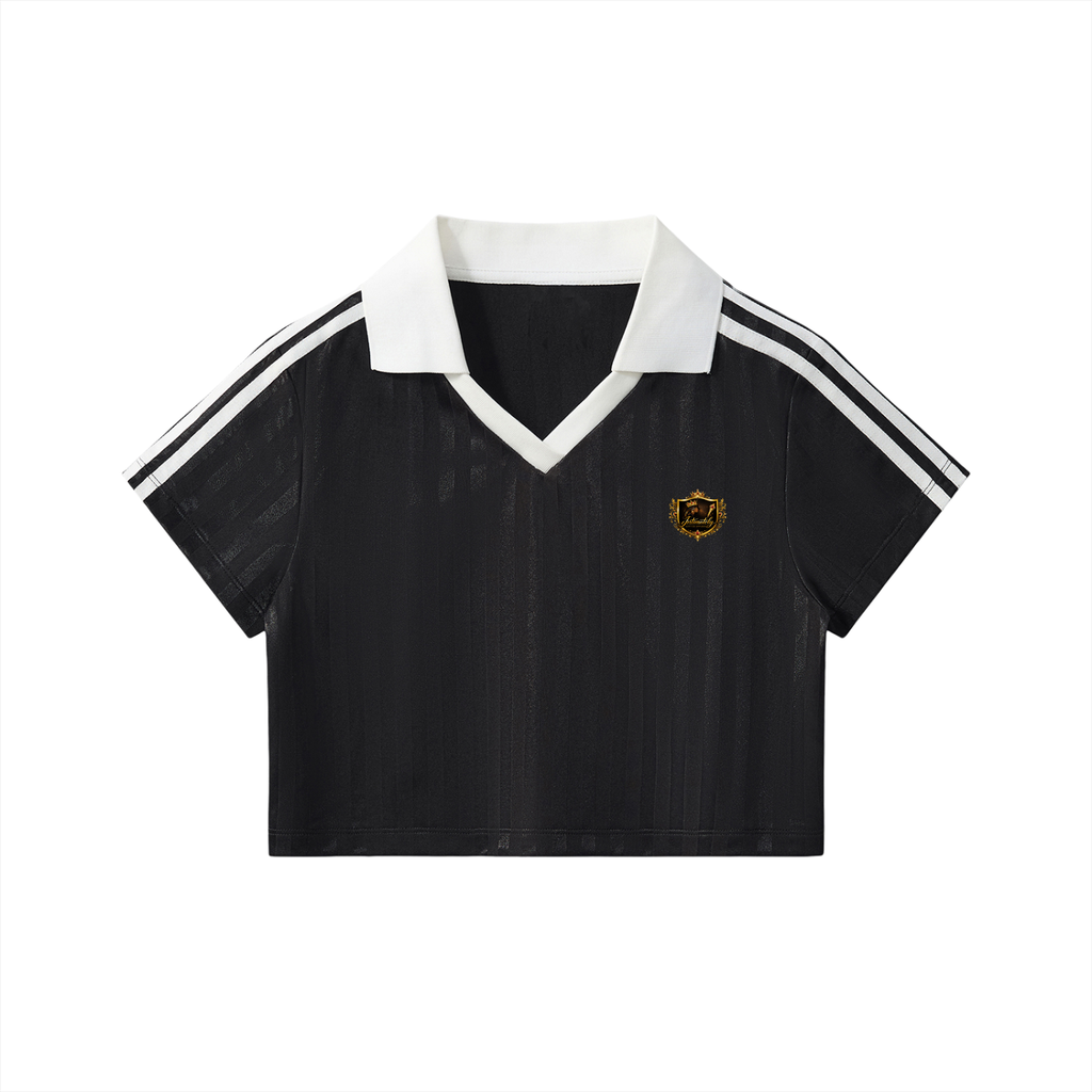 Contrast Collar Striped Cropped Jersey