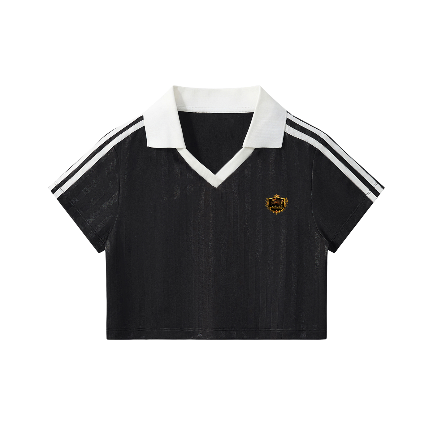 Contrast Collar Striped Cropped Jersey