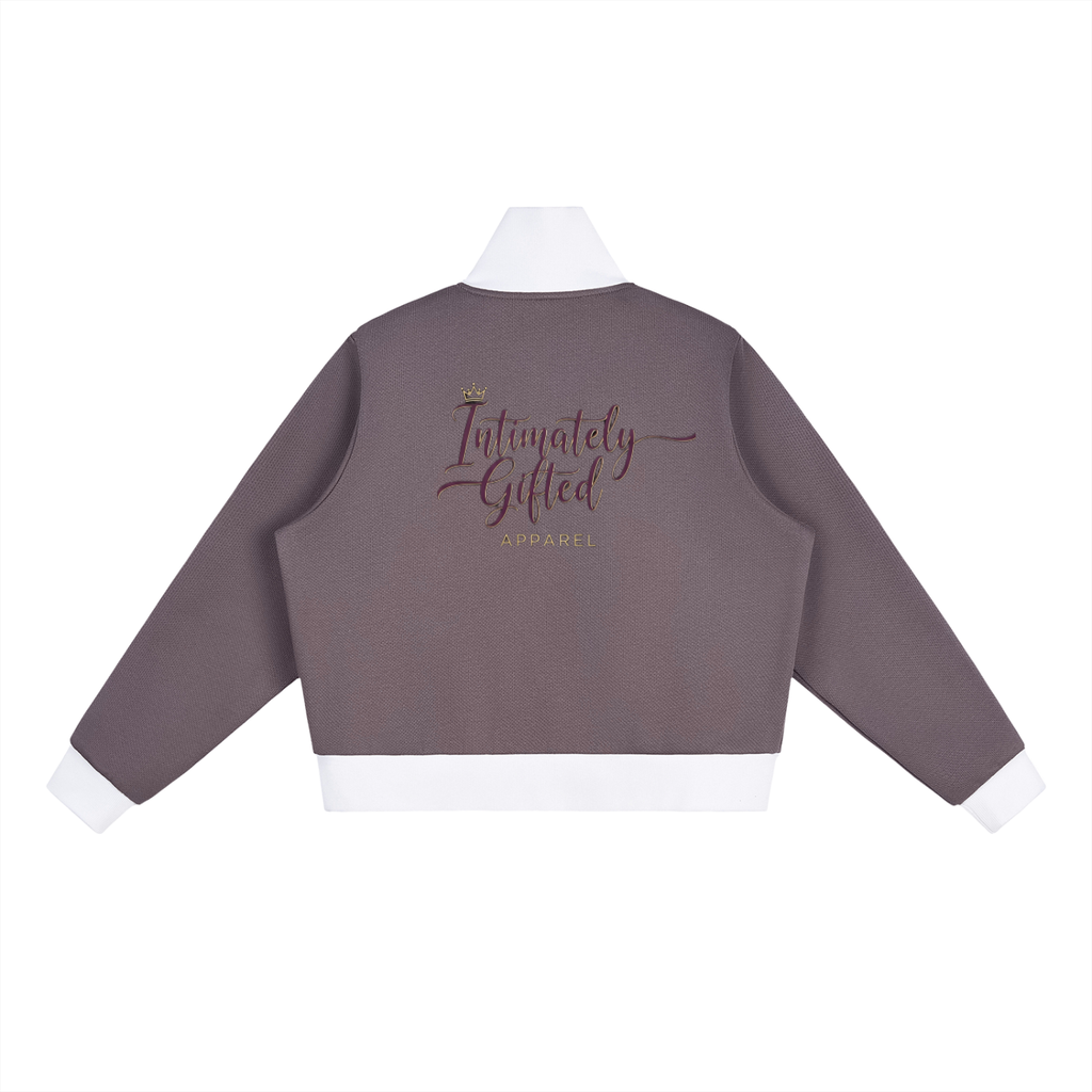 Contrast Side Stripe Fleece Cropped Track Jacket