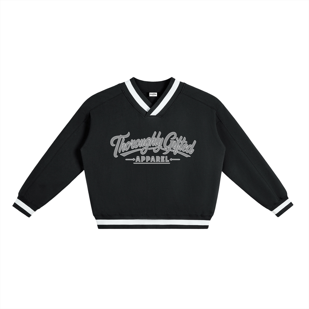 V-Neck Contrast Collar Boxy Sweatshirt