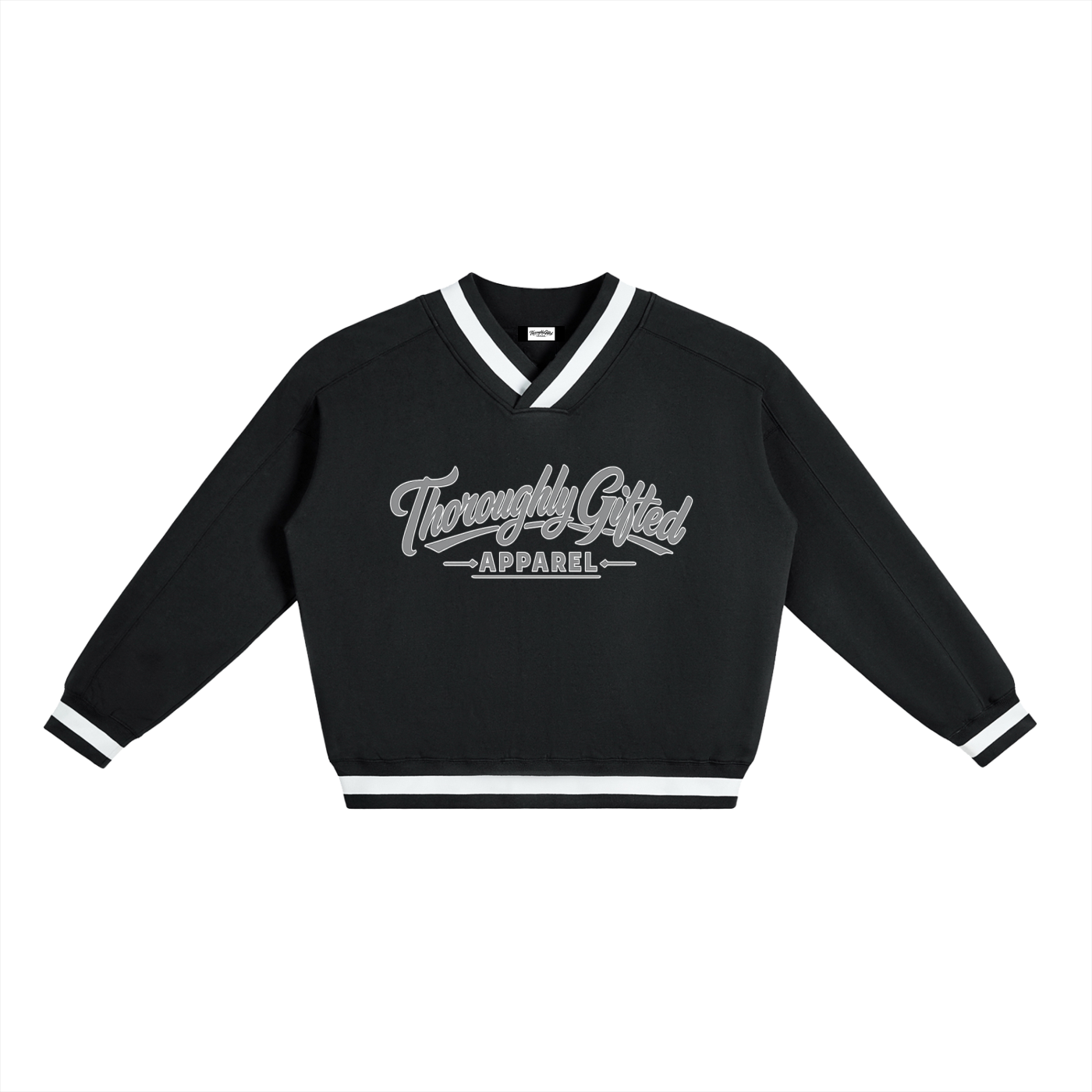 V-Neck Contrast Collar Boxy Sweatshirt