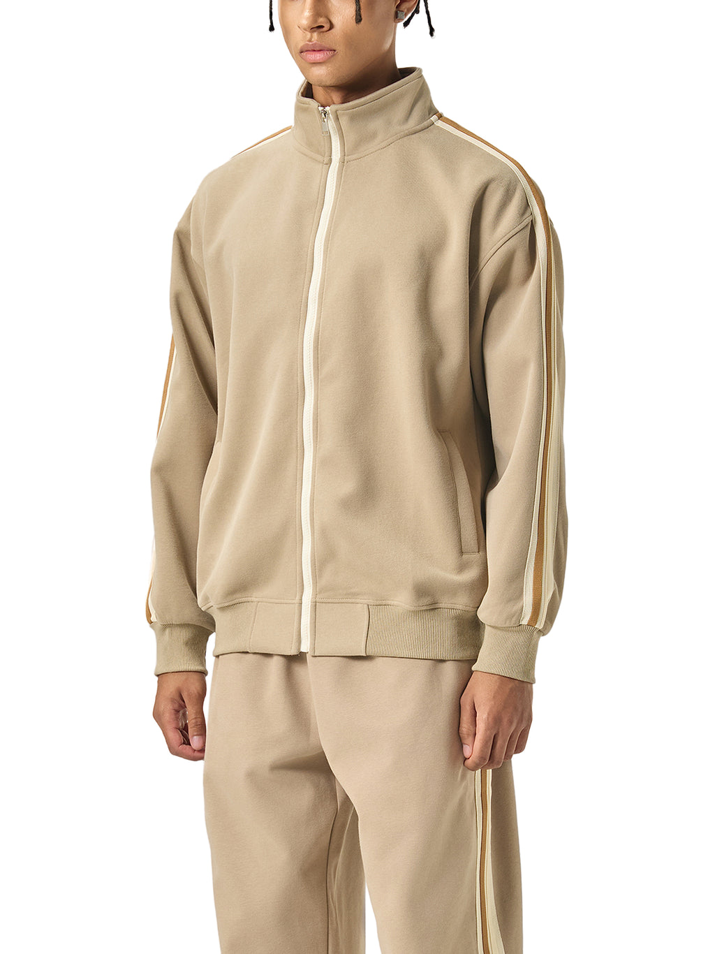 Contrast Side-Stripe Stand Collar  Jacket