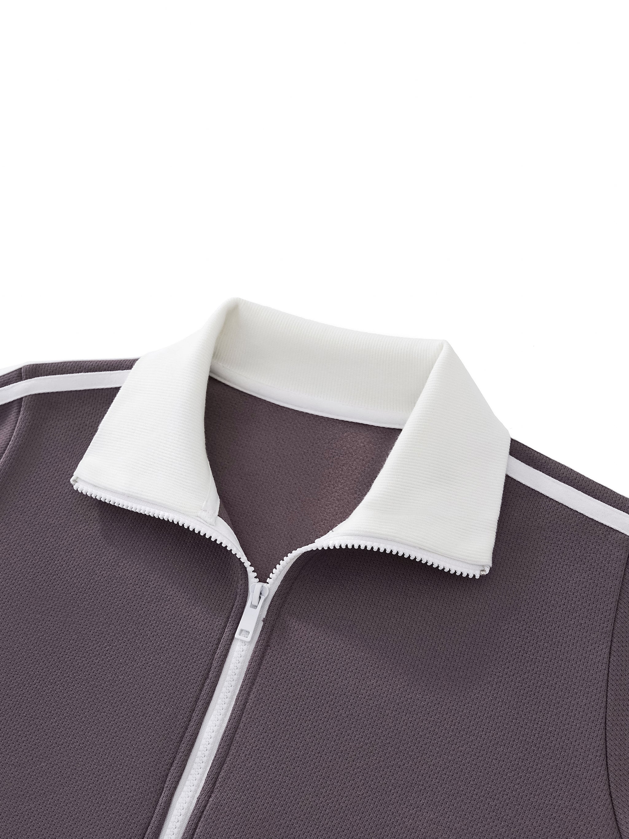 Contrast Side Stripe Fleece Cropped Track Jacket